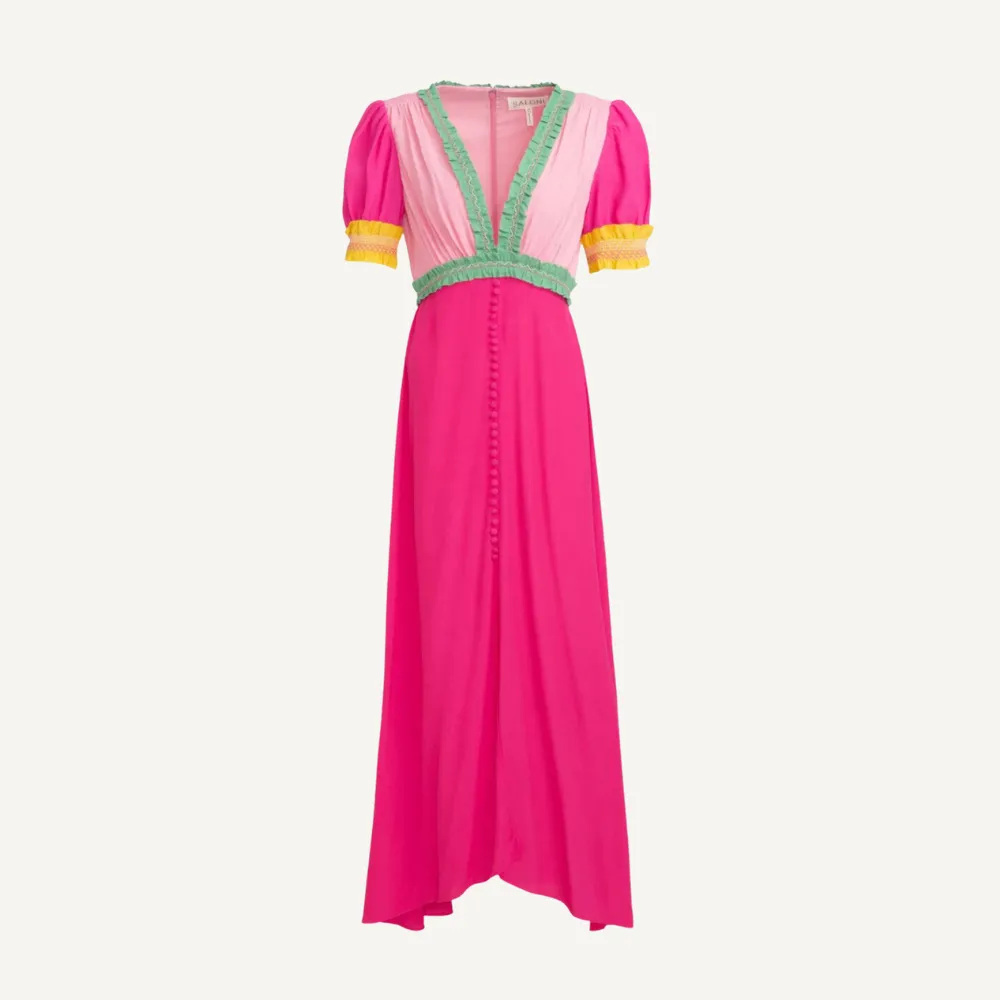 Saloni Lea Smocked Dress - Flamingo