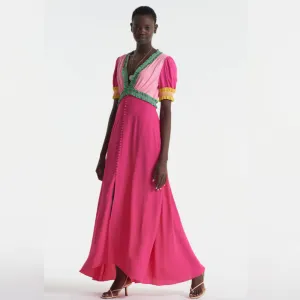 Saloni Lea Smocked Dress - Flamingo