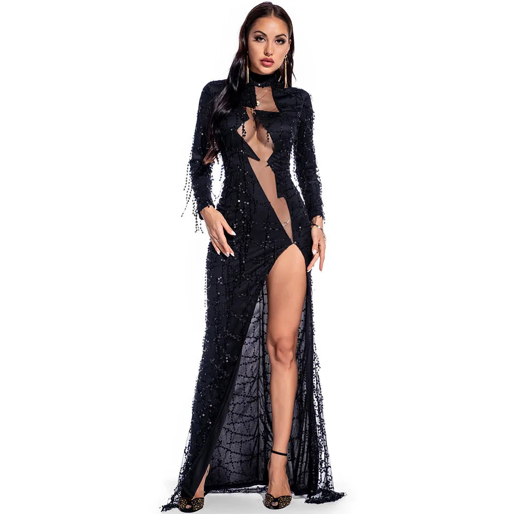 Sensational Vintage-Style Netted Long-sleeve Dress