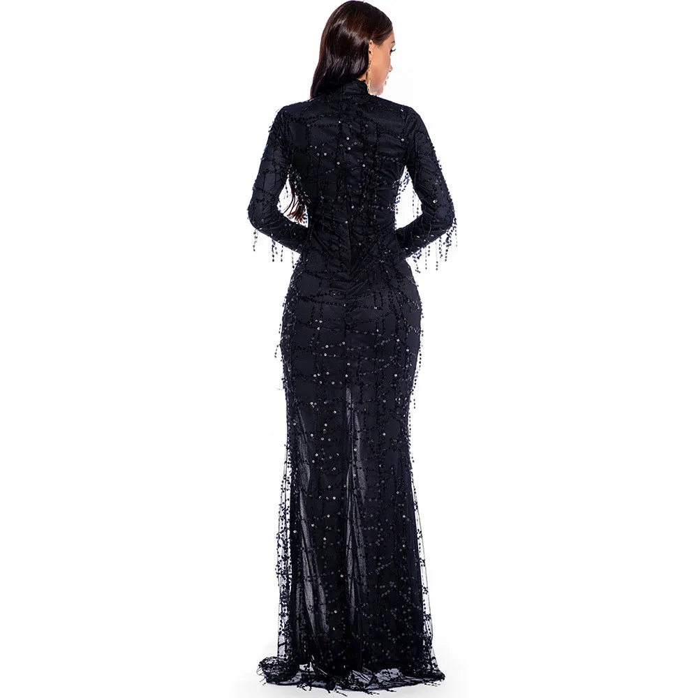 Sensational Vintage-Style Netted Long-sleeve Dress