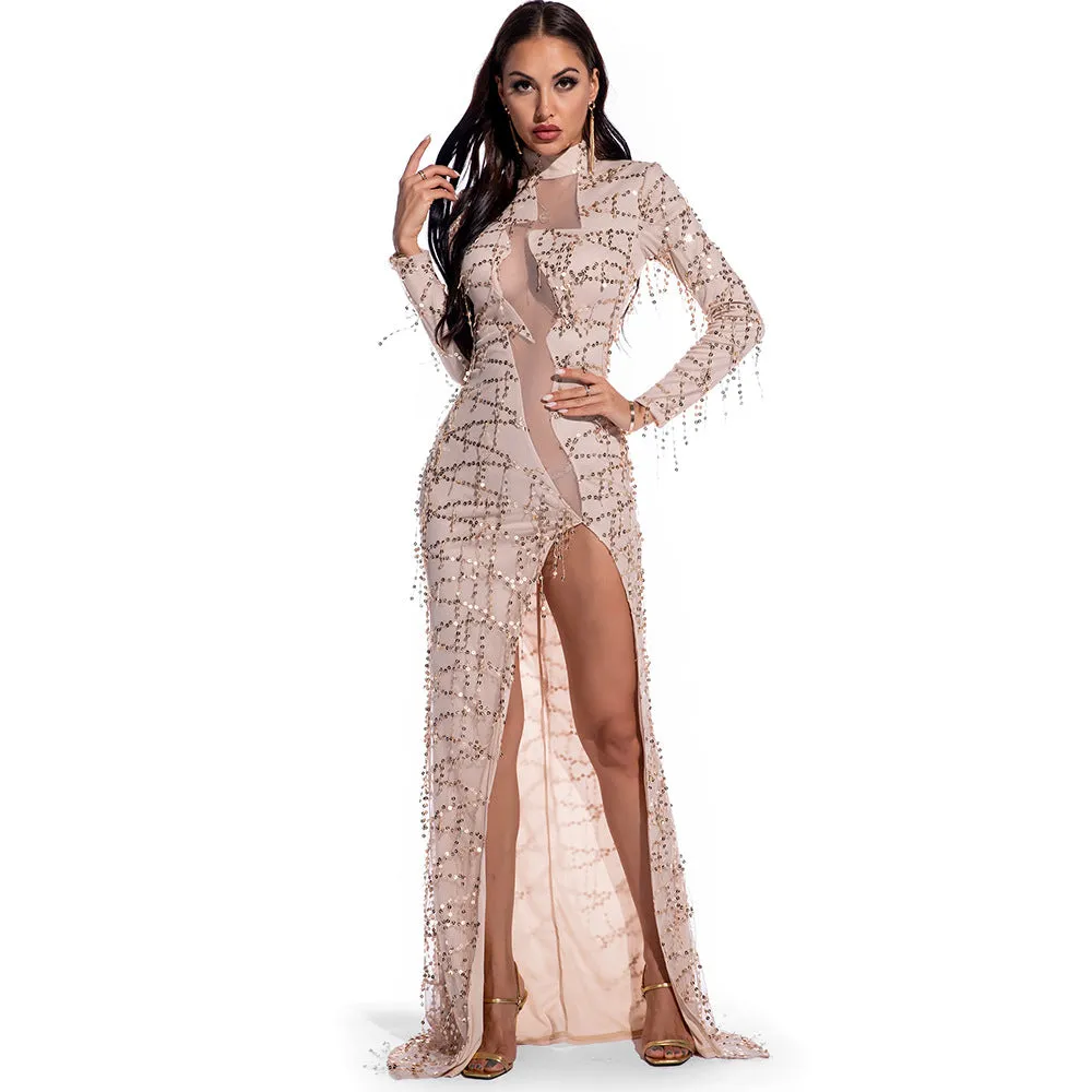 Sensational Vintage-Style Netted Long-sleeve Dress
