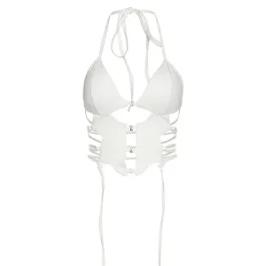 Sexy Cut Out Crop Tops Women Lace Up Backless Halter Tops Summer 2023 Trendy Streetwear Tanks and Camis P94-BG10