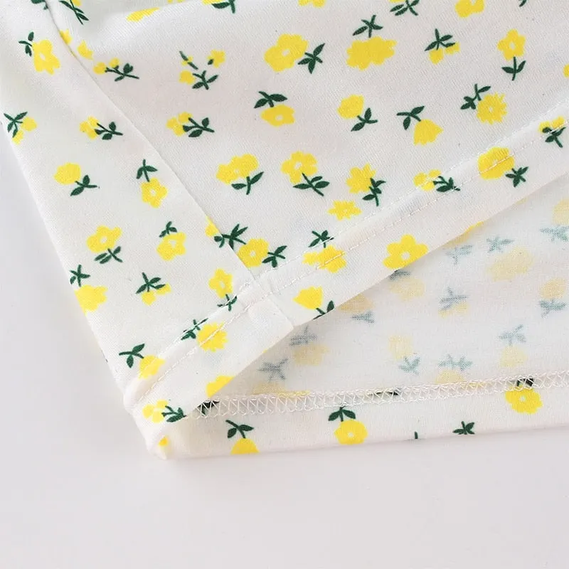 Small Flower Print Cute Tank Top Casual Bow Tie Sleeveless Short Tops