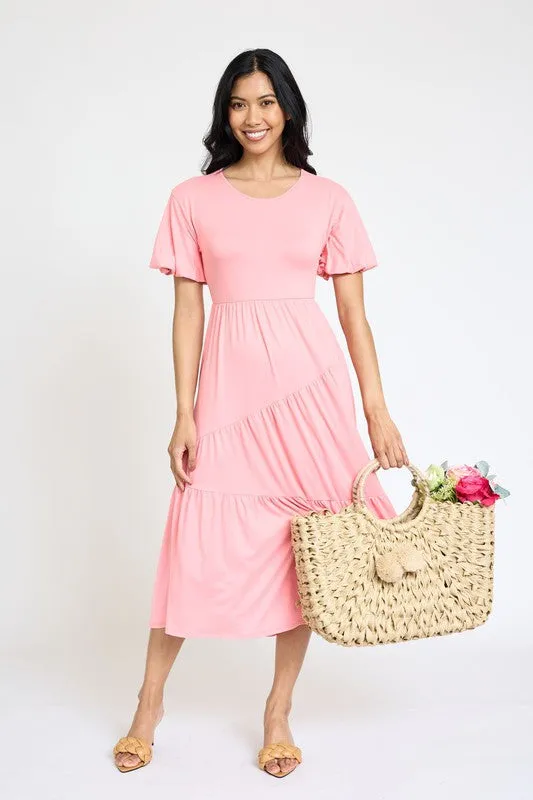 Solid Tiered Flowy Dress