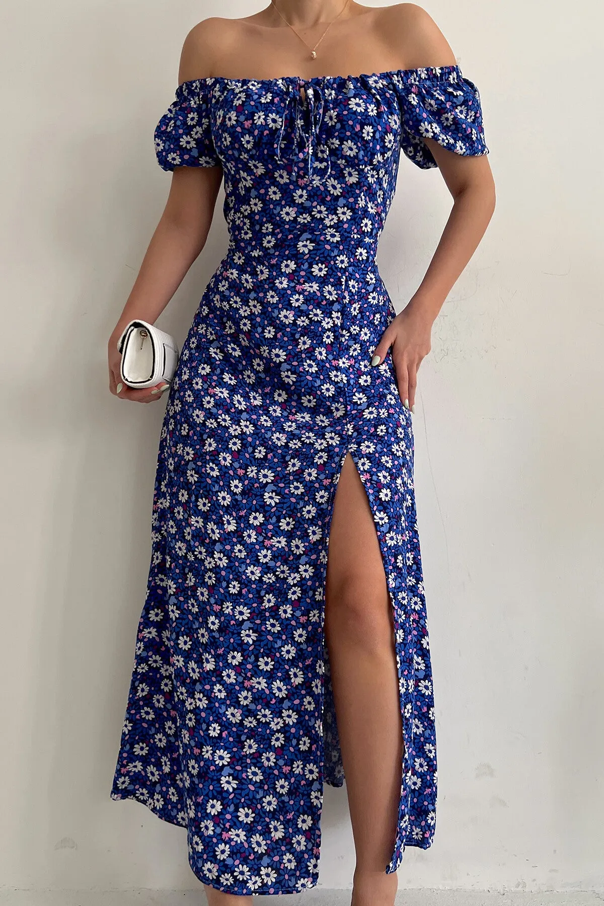 Spaghetti Straps Sexy Floral Split Maxi Dress