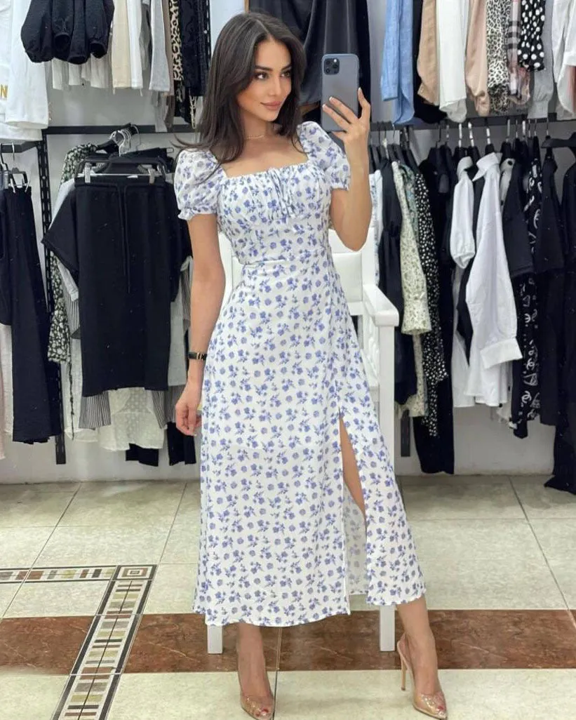 Spaghetti Straps Sexy Floral Split Maxi Dress