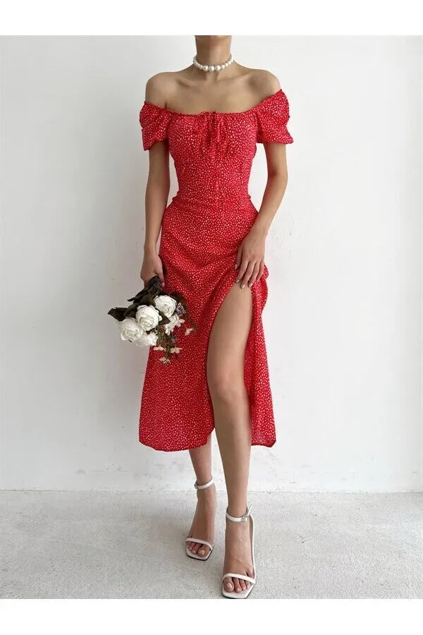 Spaghetti Straps Sexy Floral Split Maxi Dress