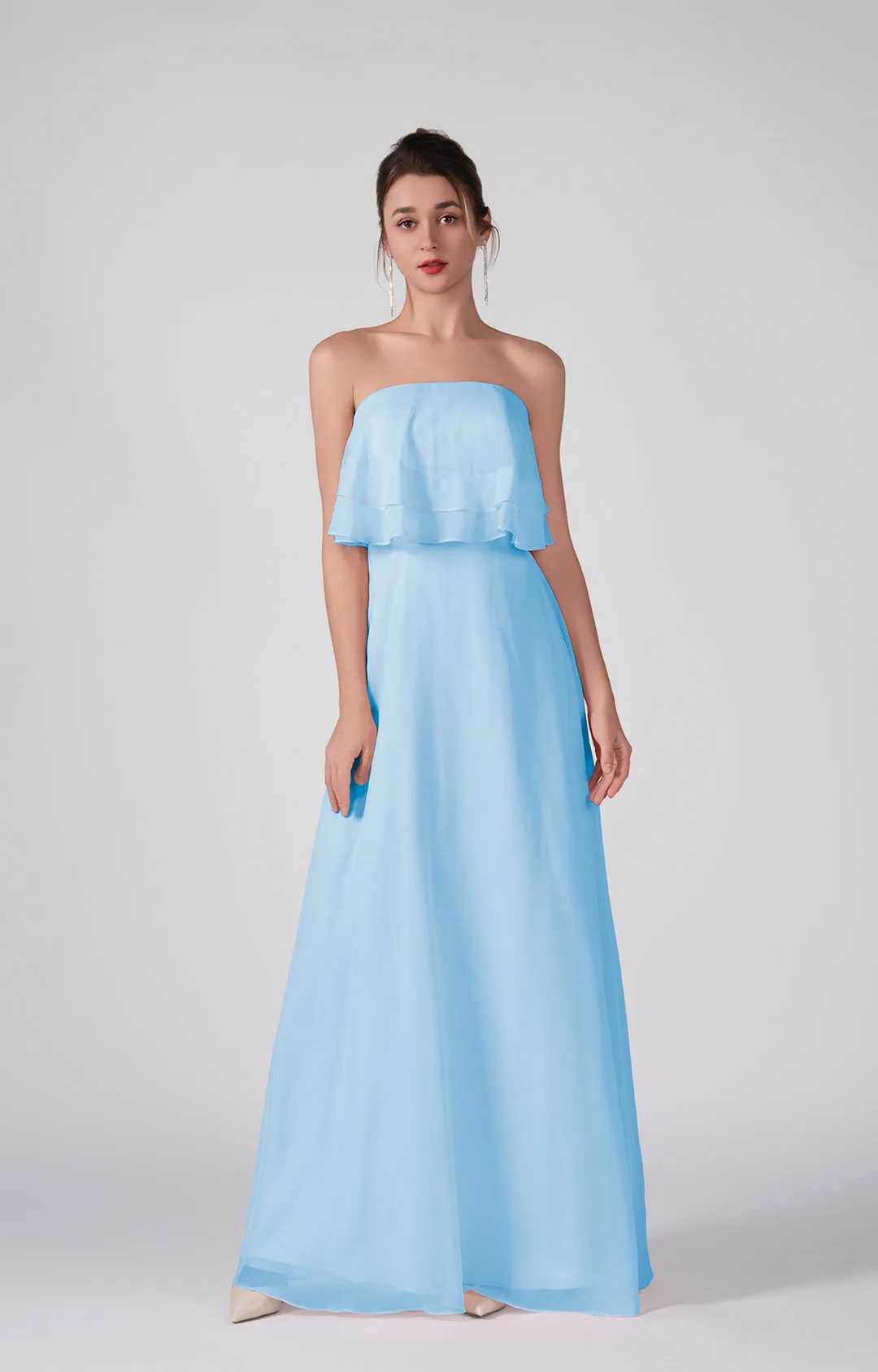 Strapless Ruffles A-Line Floor-Length Chiffon Dress