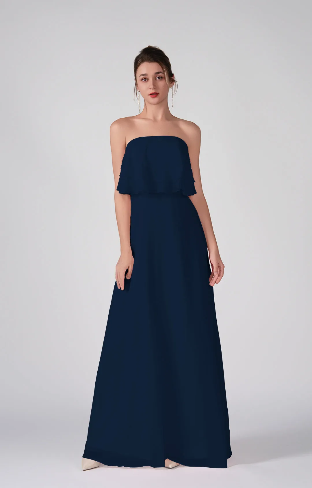 Strapless Ruffles A-Line Floor-Length Chiffon Dress