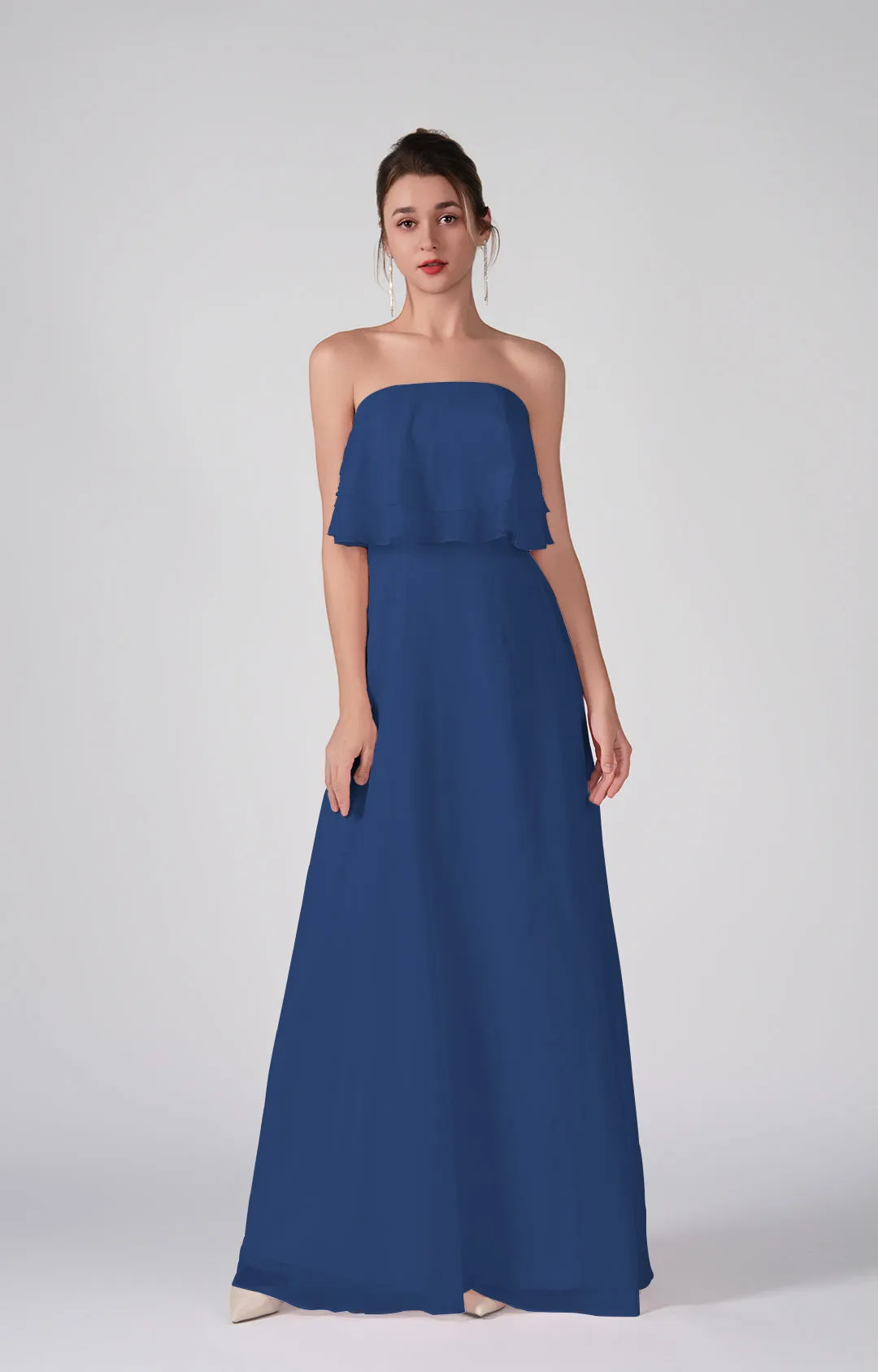 Strapless Ruffles A-Line Floor-Length Chiffon Dress