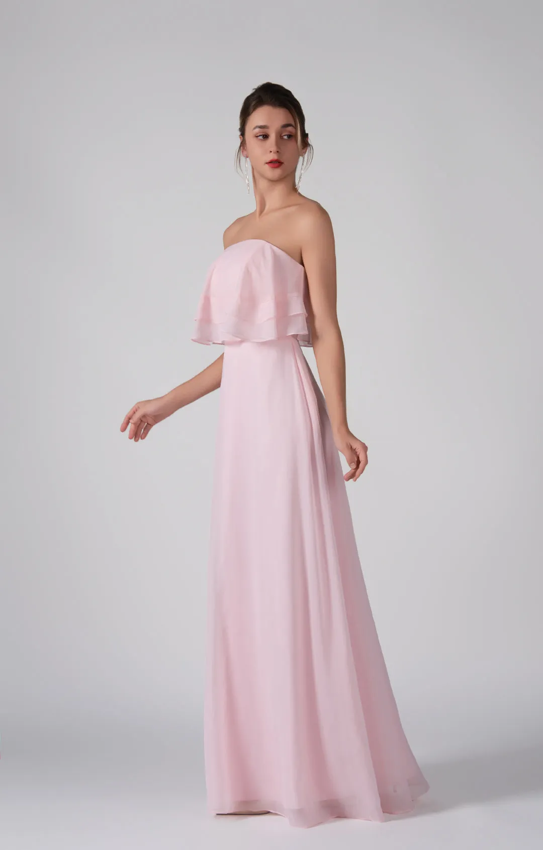 Strapless Ruffles A-Line Floor-Length Chiffon Dress