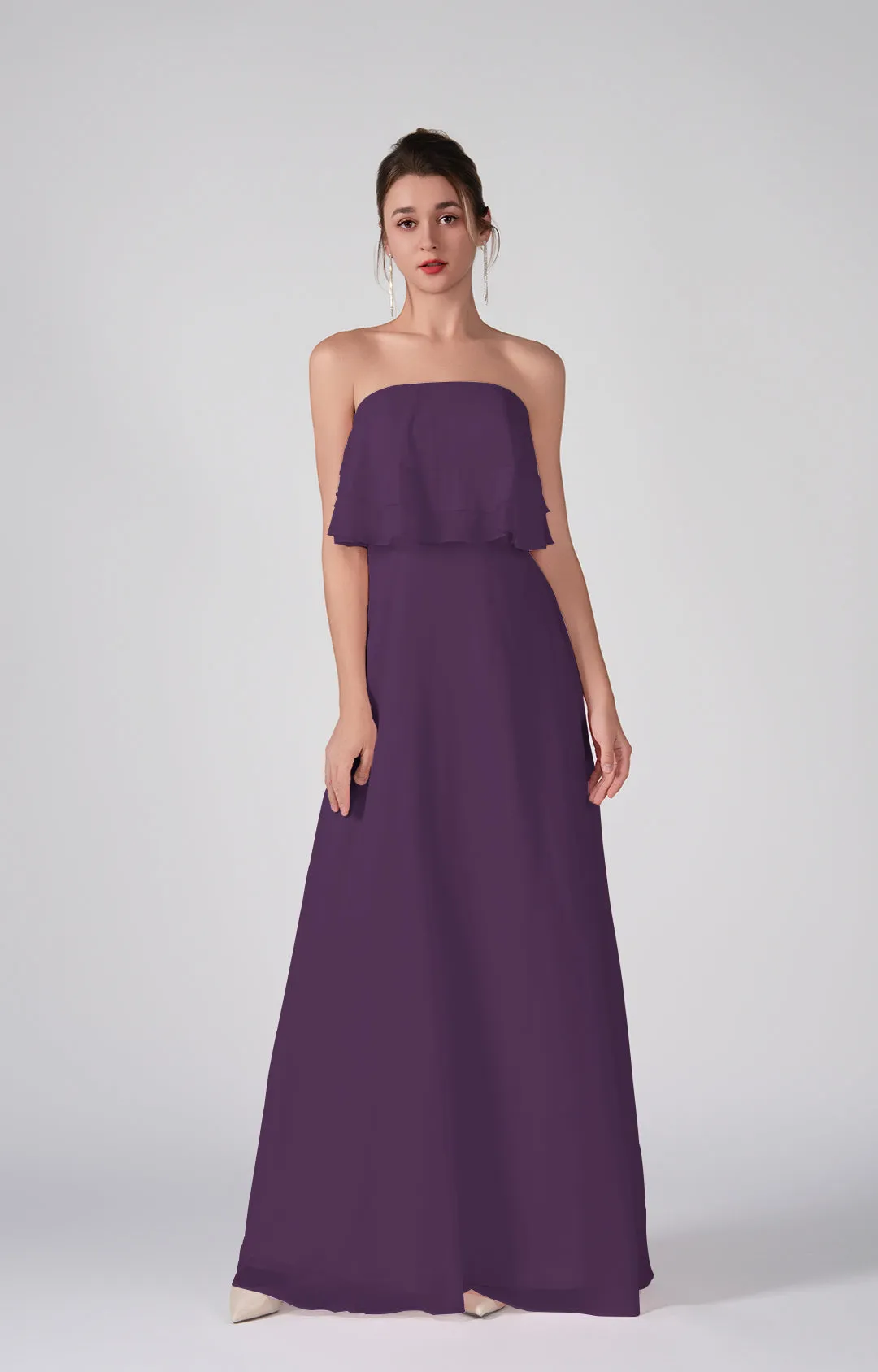 Strapless Ruffles A-Line Floor-Length Chiffon Dress