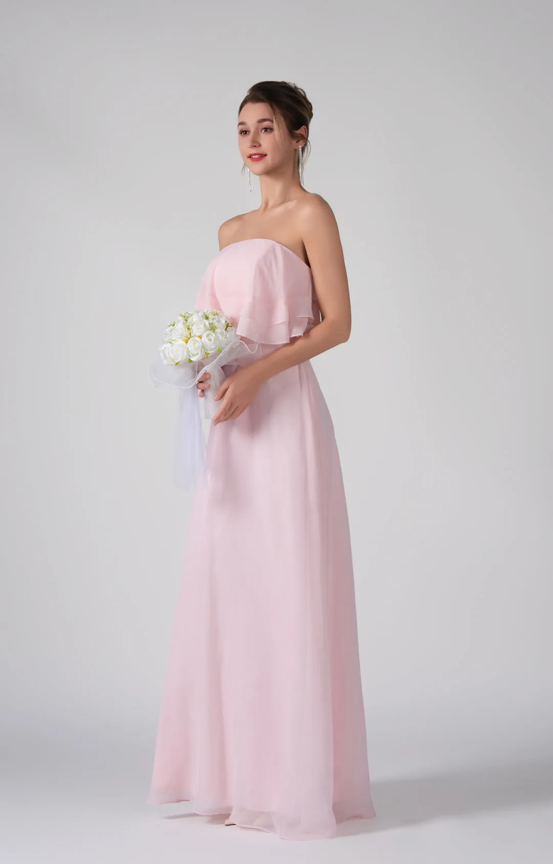 Strapless Ruffles A-Line Floor-Length Chiffon Dress
