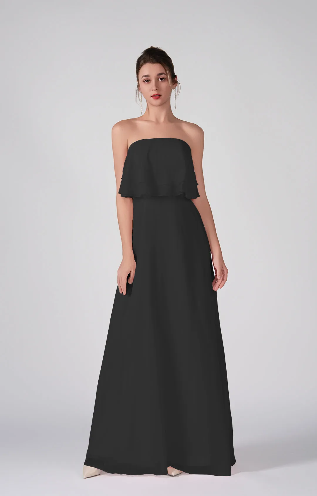 Strapless Ruffles A-Line Floor-Length Chiffon Dress