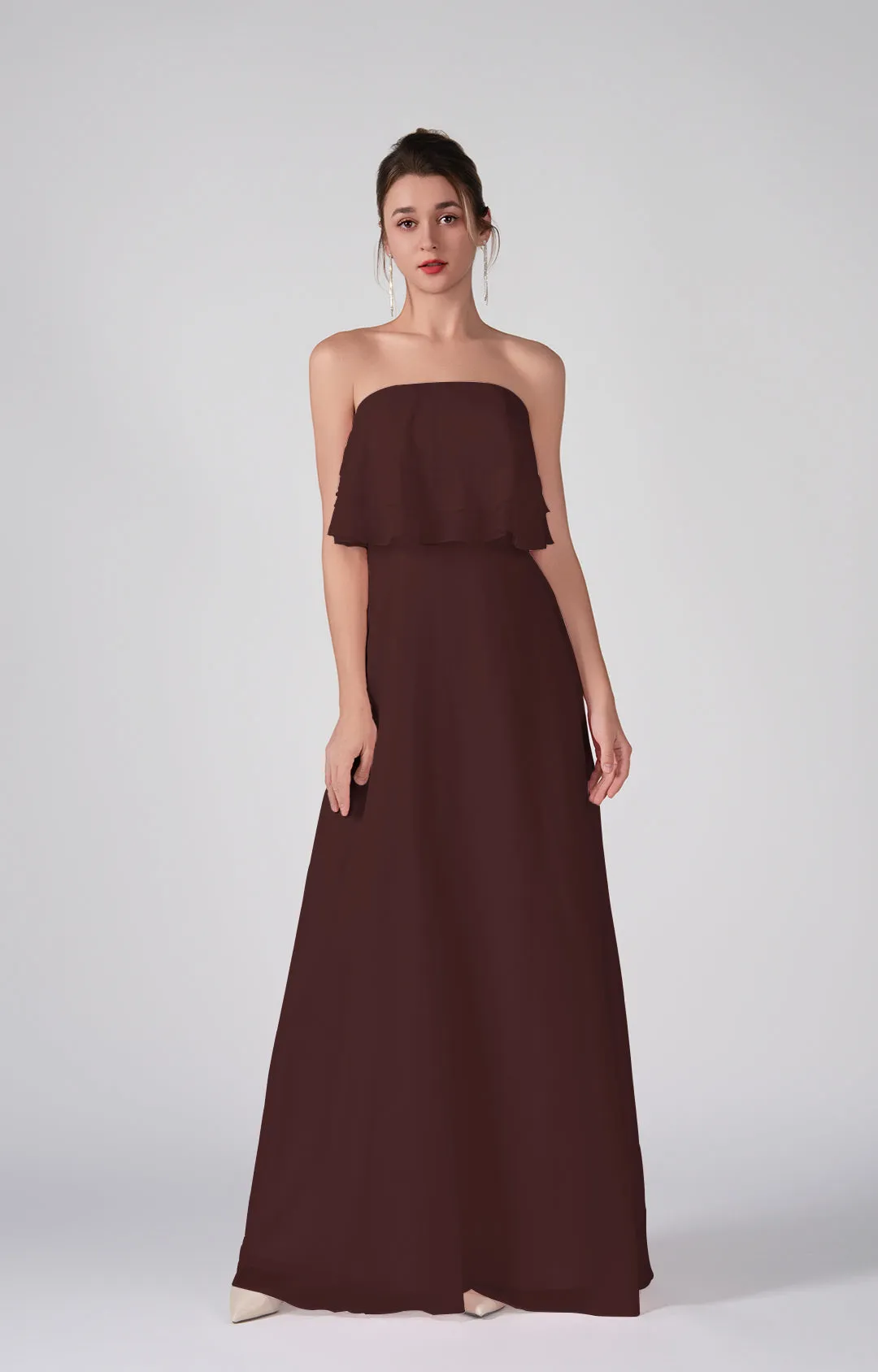 Strapless Ruffles A-Line Floor-Length Chiffon Dress