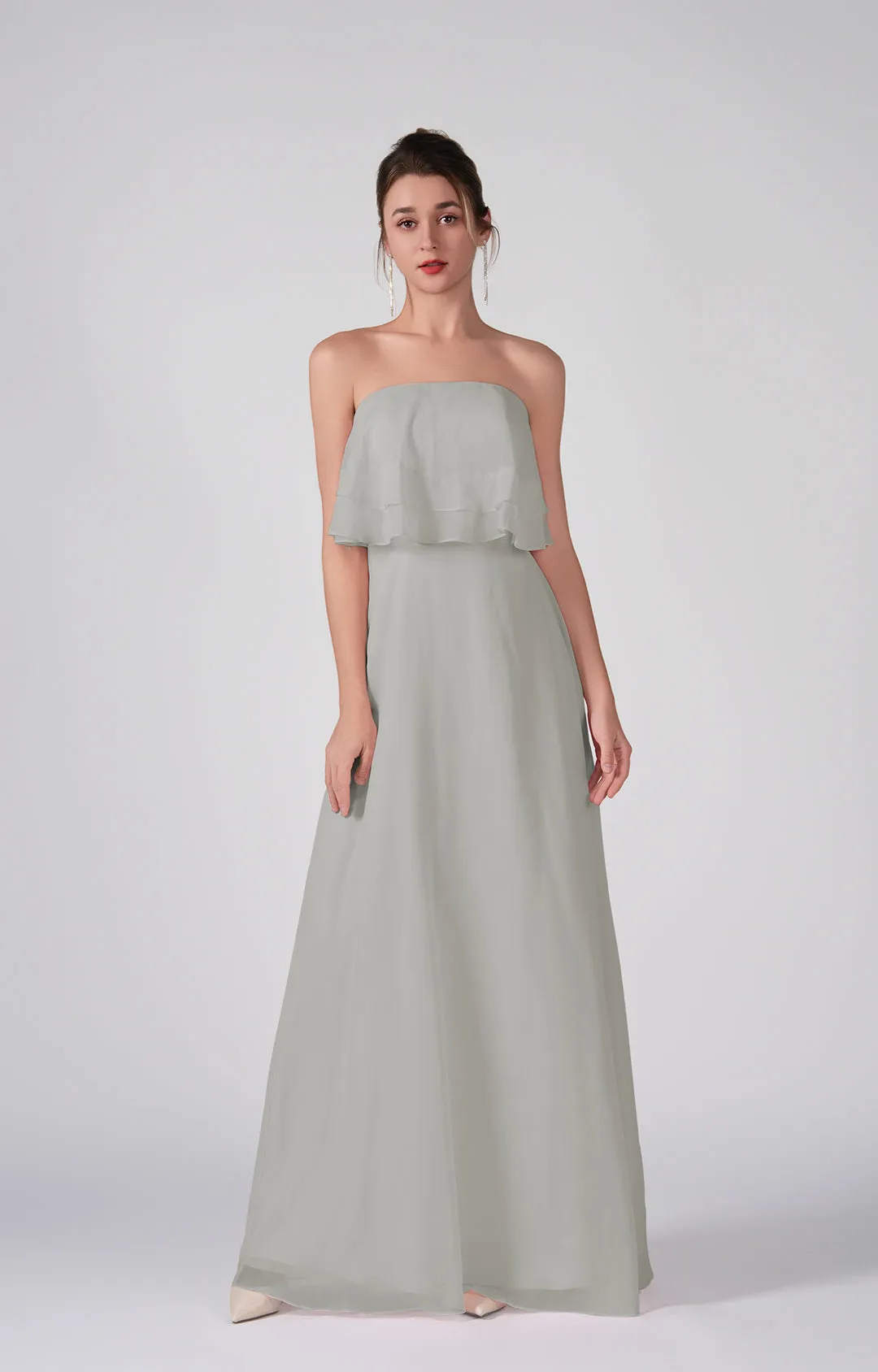 Strapless Ruffles A-Line Floor-Length Chiffon Dress
