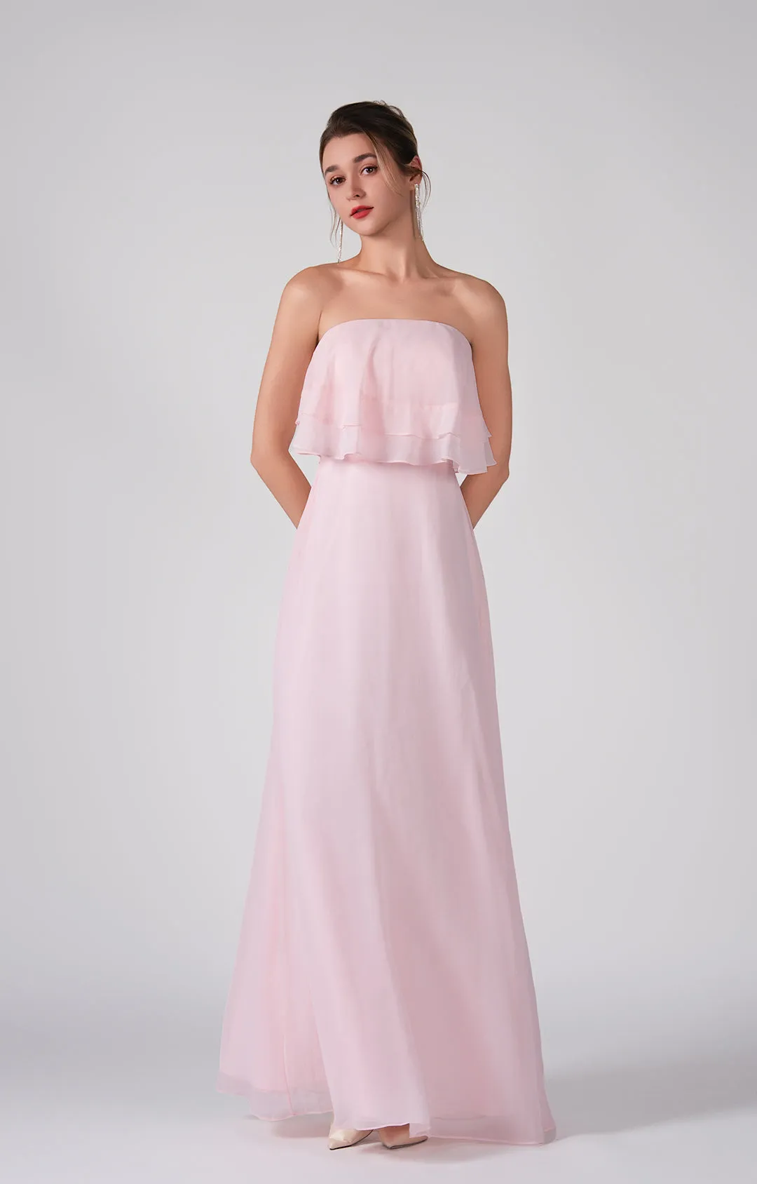 Strapless Ruffles A-Line Floor-Length Chiffon Dress