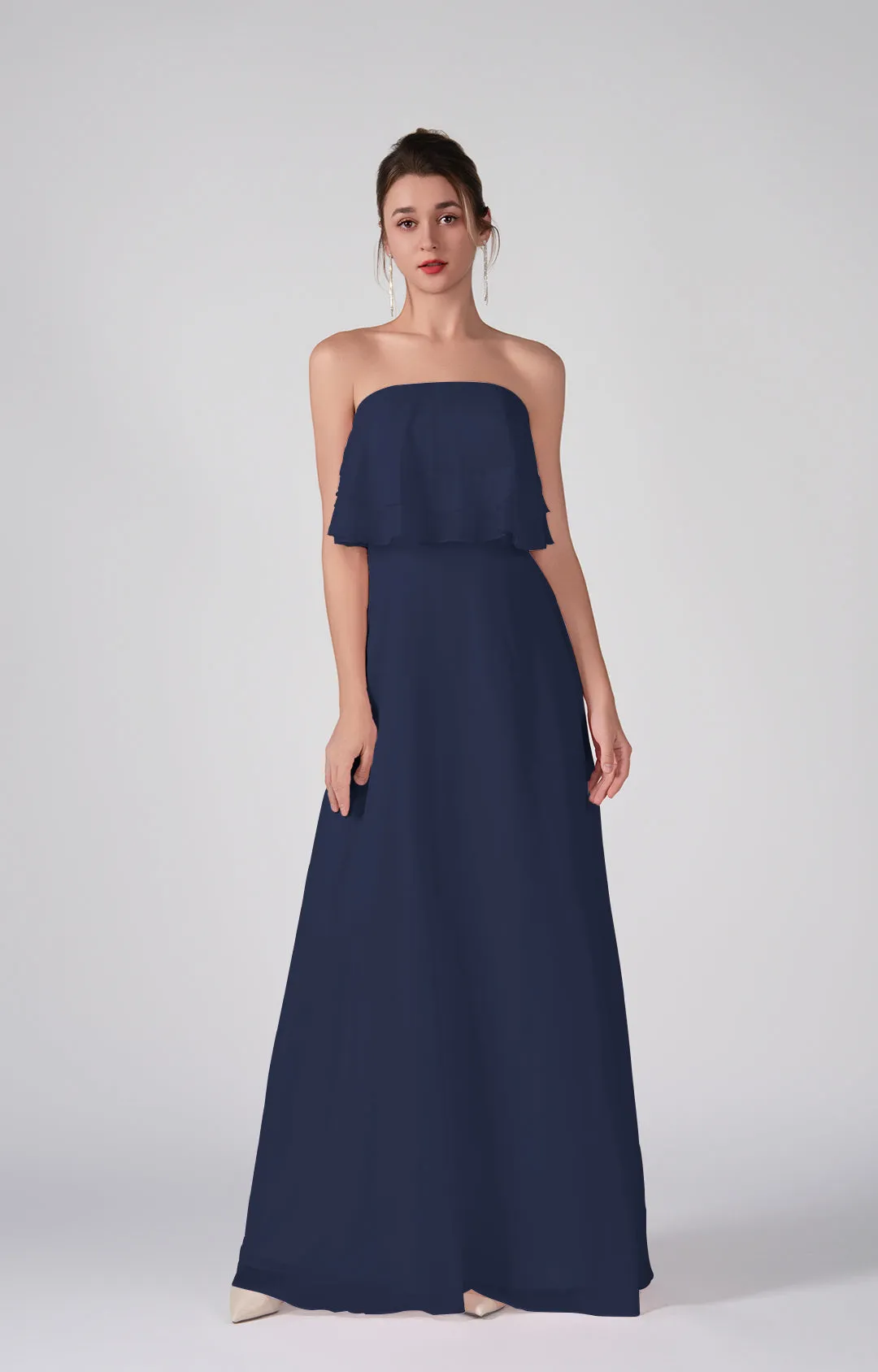 Strapless Ruffles A-Line Floor-Length Chiffon Dress