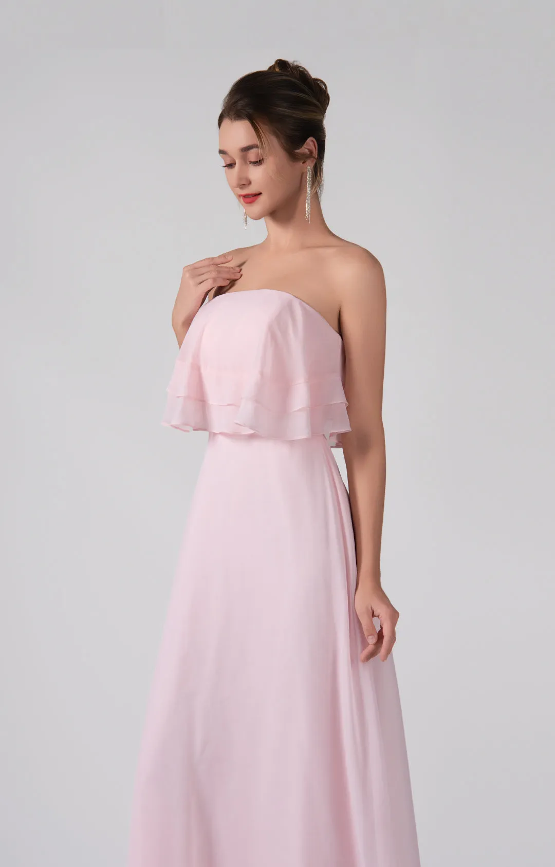 Strapless Ruffles A-Line Floor-Length Chiffon Dress
