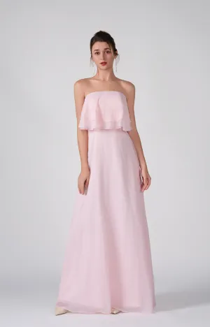 Strapless Ruffles A-Line Floor-Length Chiffon Dress