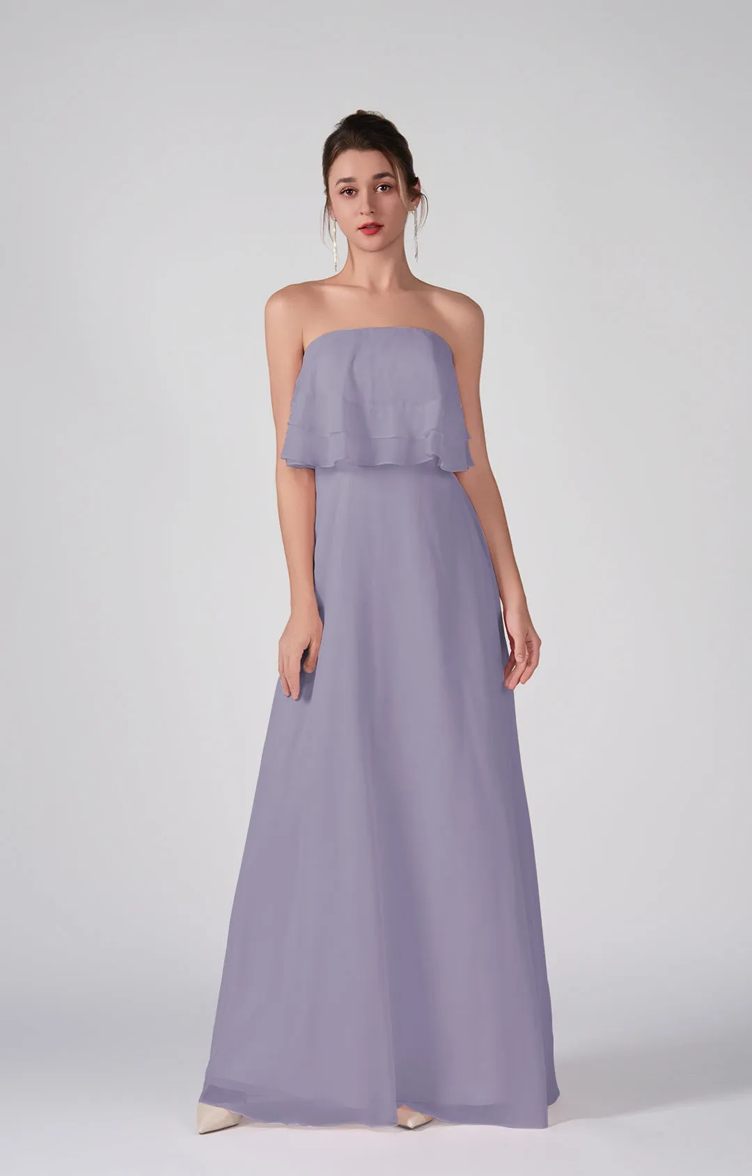 Strapless Ruffles A-Line Floor-Length Chiffon Dress