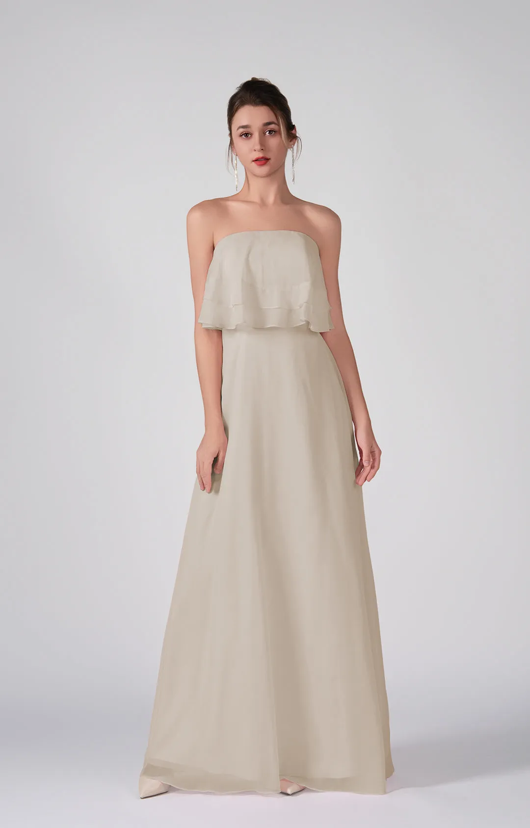 Strapless Ruffles A-Line Floor-Length Chiffon Dress