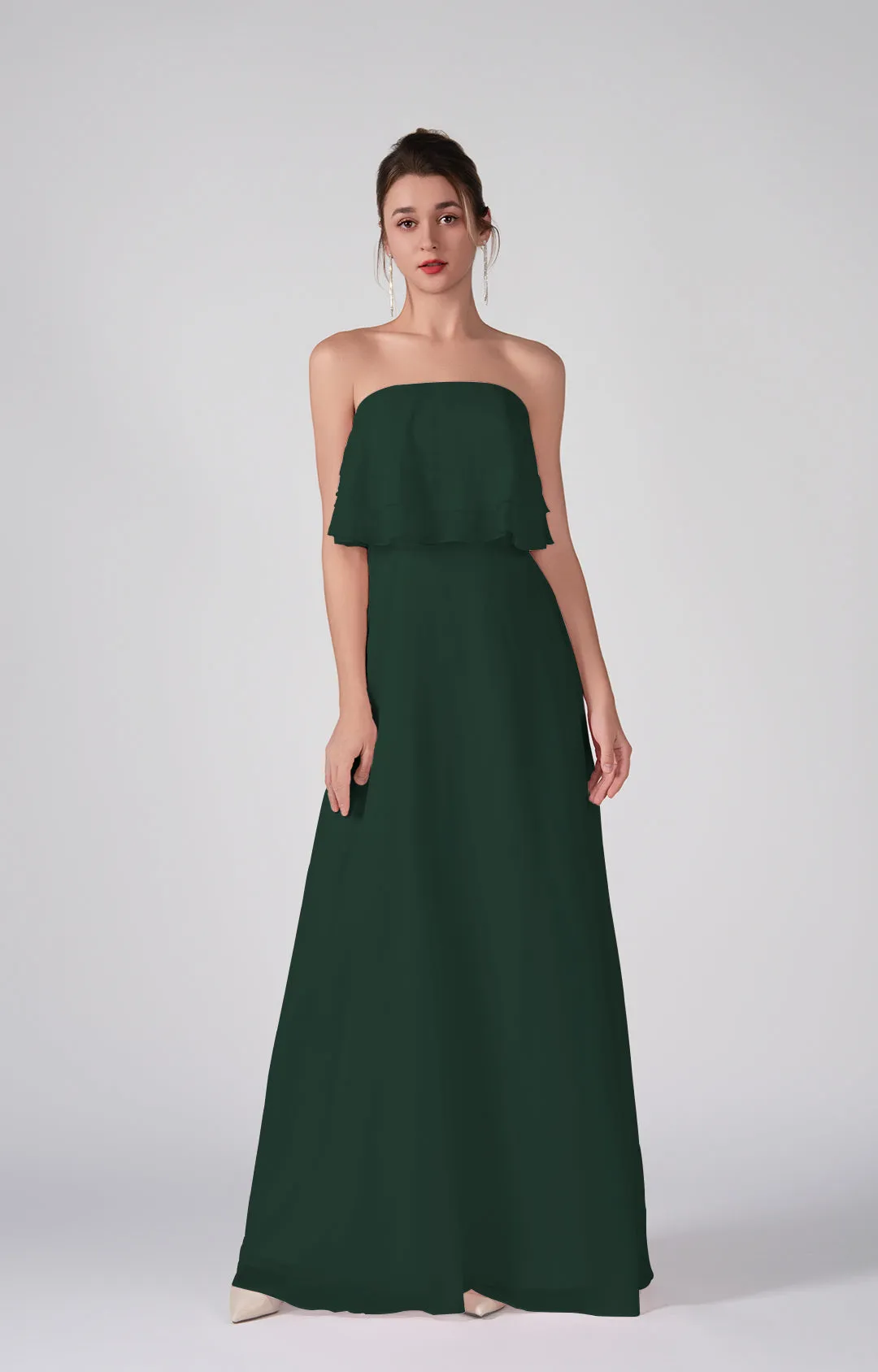 Strapless Ruffles A-Line Floor-Length Chiffon Dress