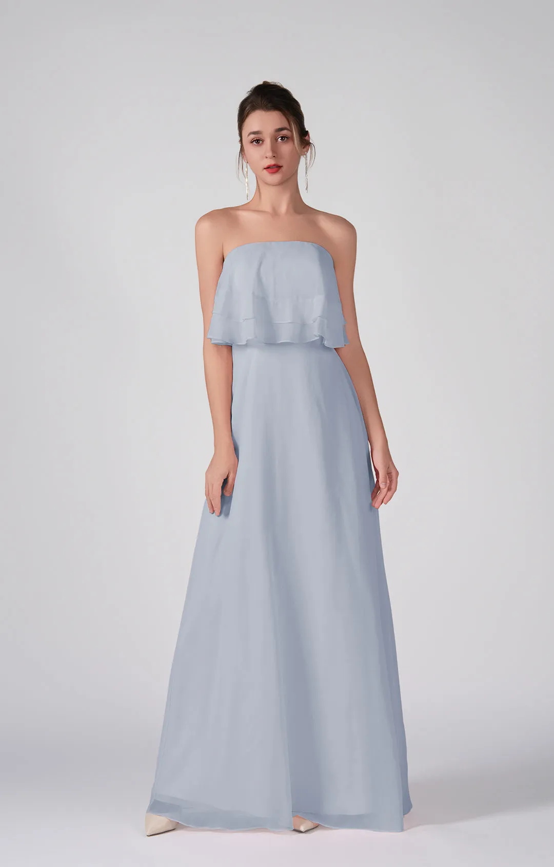 Strapless Ruffles A-Line Floor-Length Chiffon Dress
