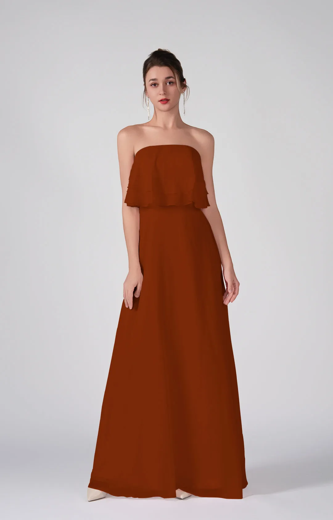 Strapless Ruffles A-Line Floor-Length Chiffon Dress