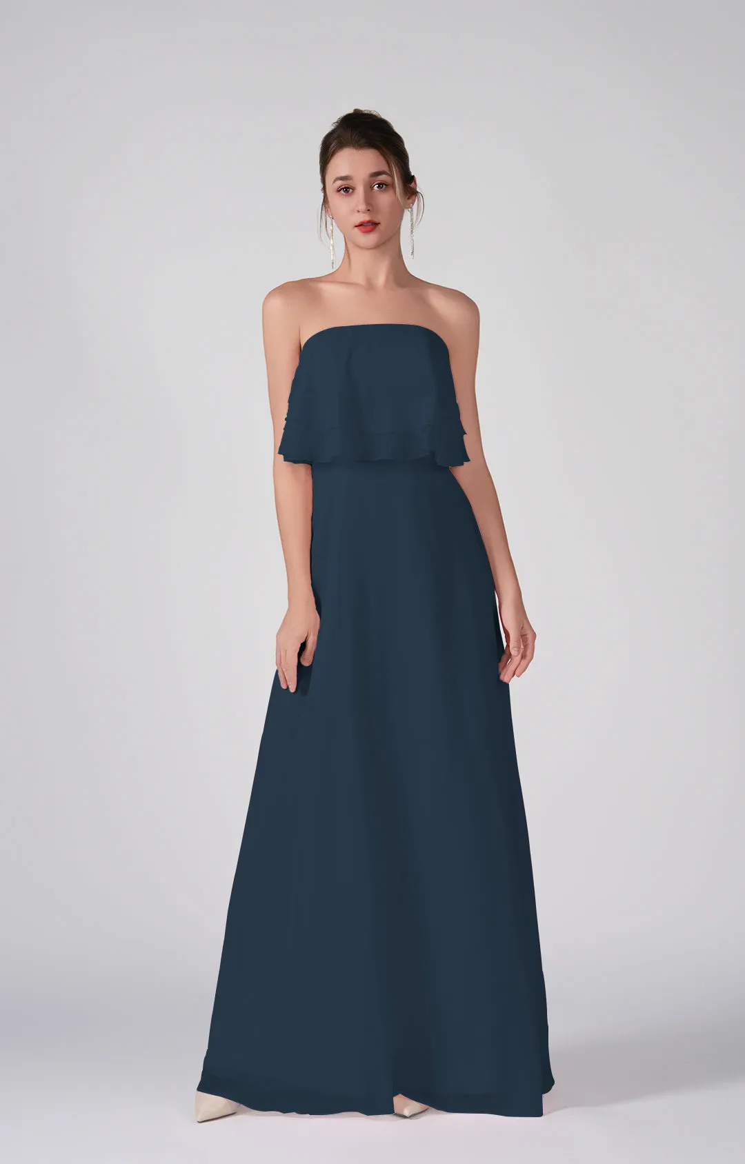 Strapless Ruffles A-Line Floor-Length Chiffon Dress