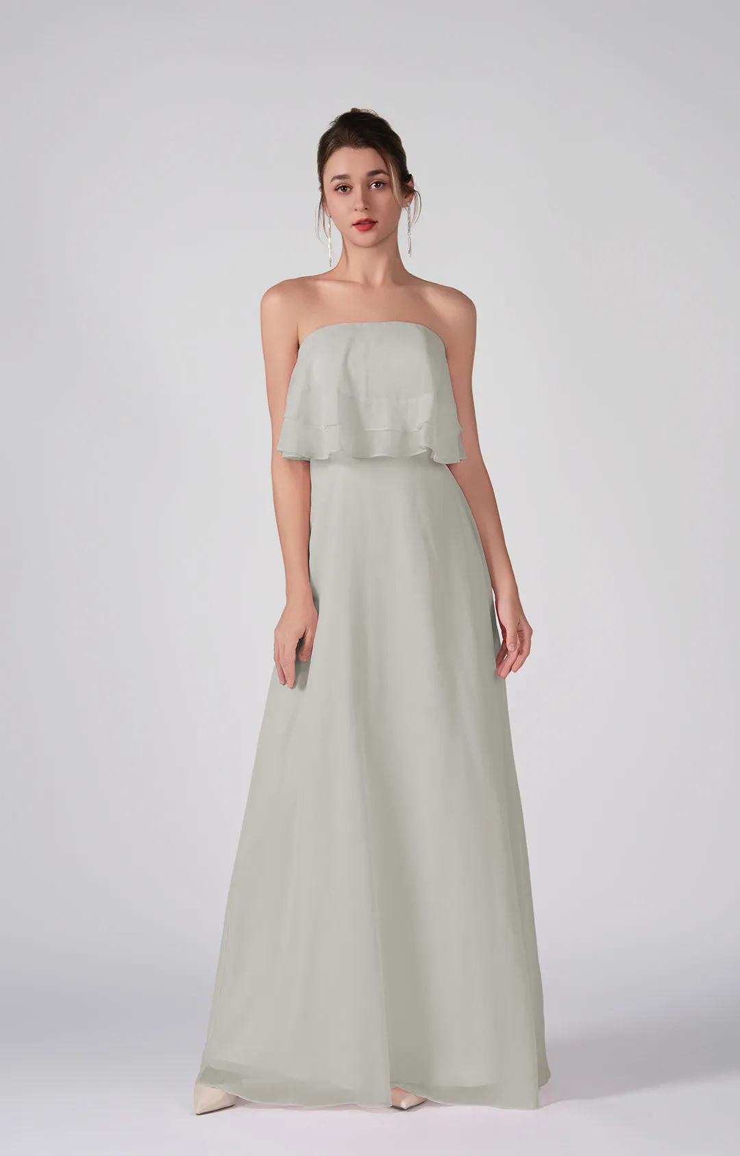 Strapless Ruffles A-Line Floor-Length Chiffon Dress