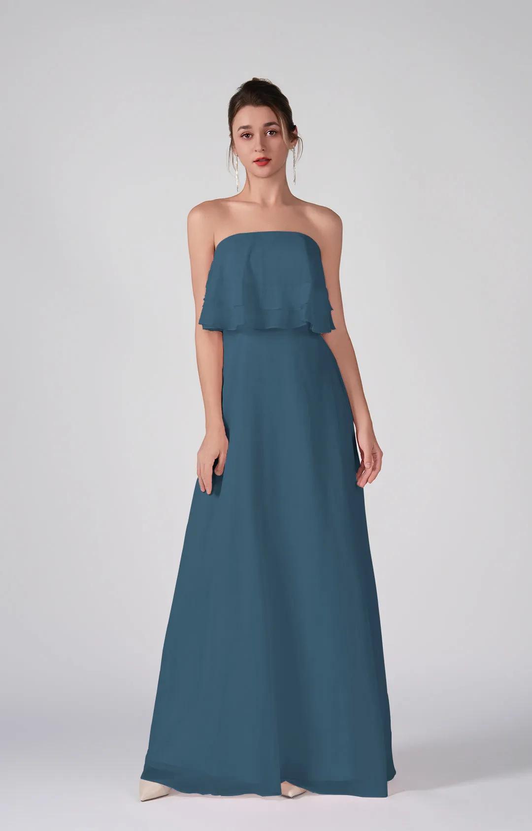 Strapless Ruffles A-Line Floor-Length Chiffon Dress