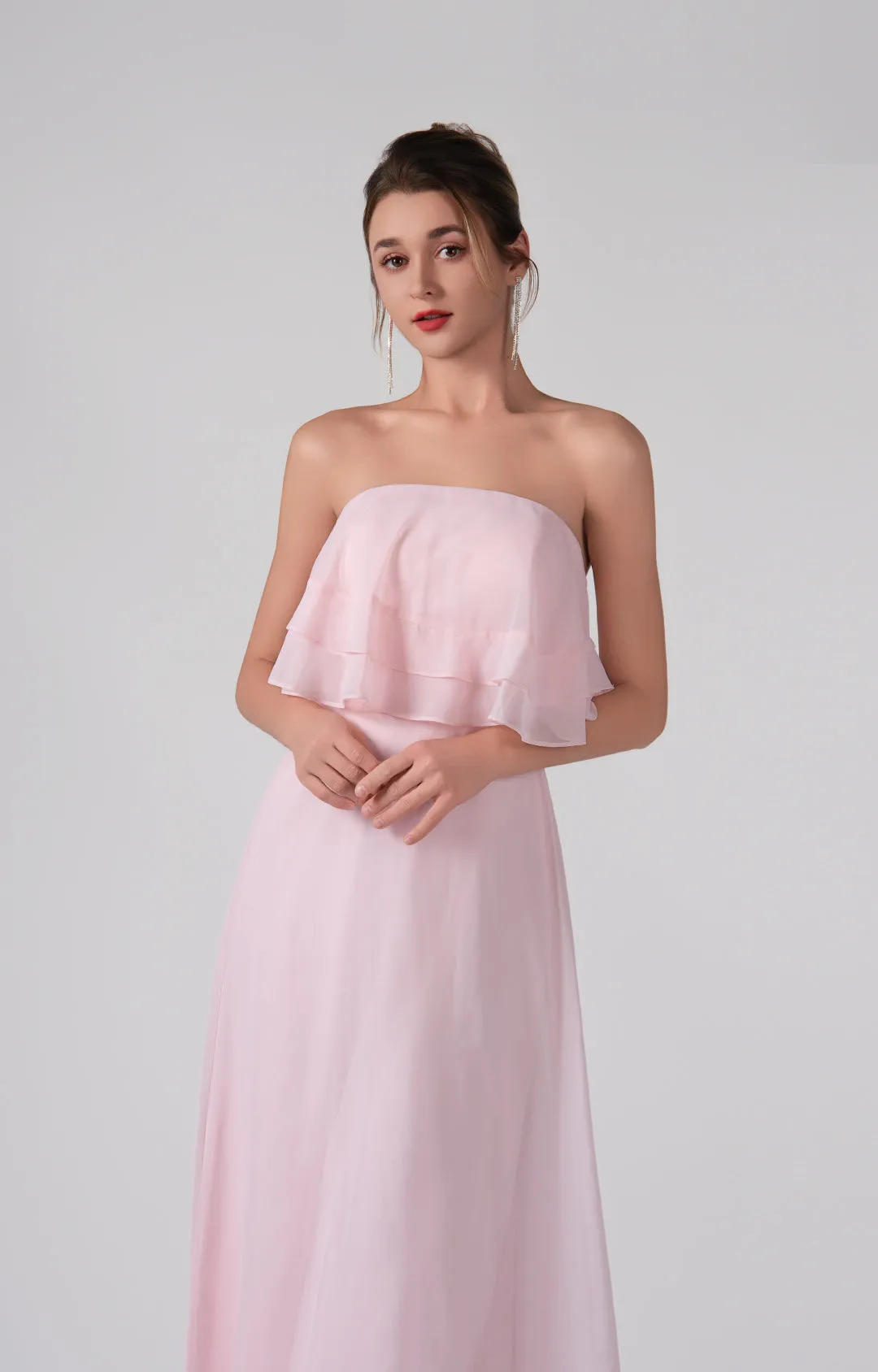 Strapless Ruffles A-Line Floor-Length Chiffon Dress