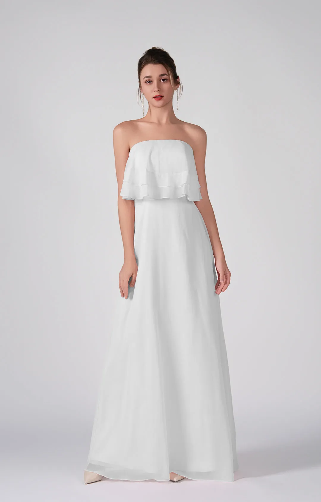 Strapless Ruffles A-Line Floor-Length Chiffon Dress