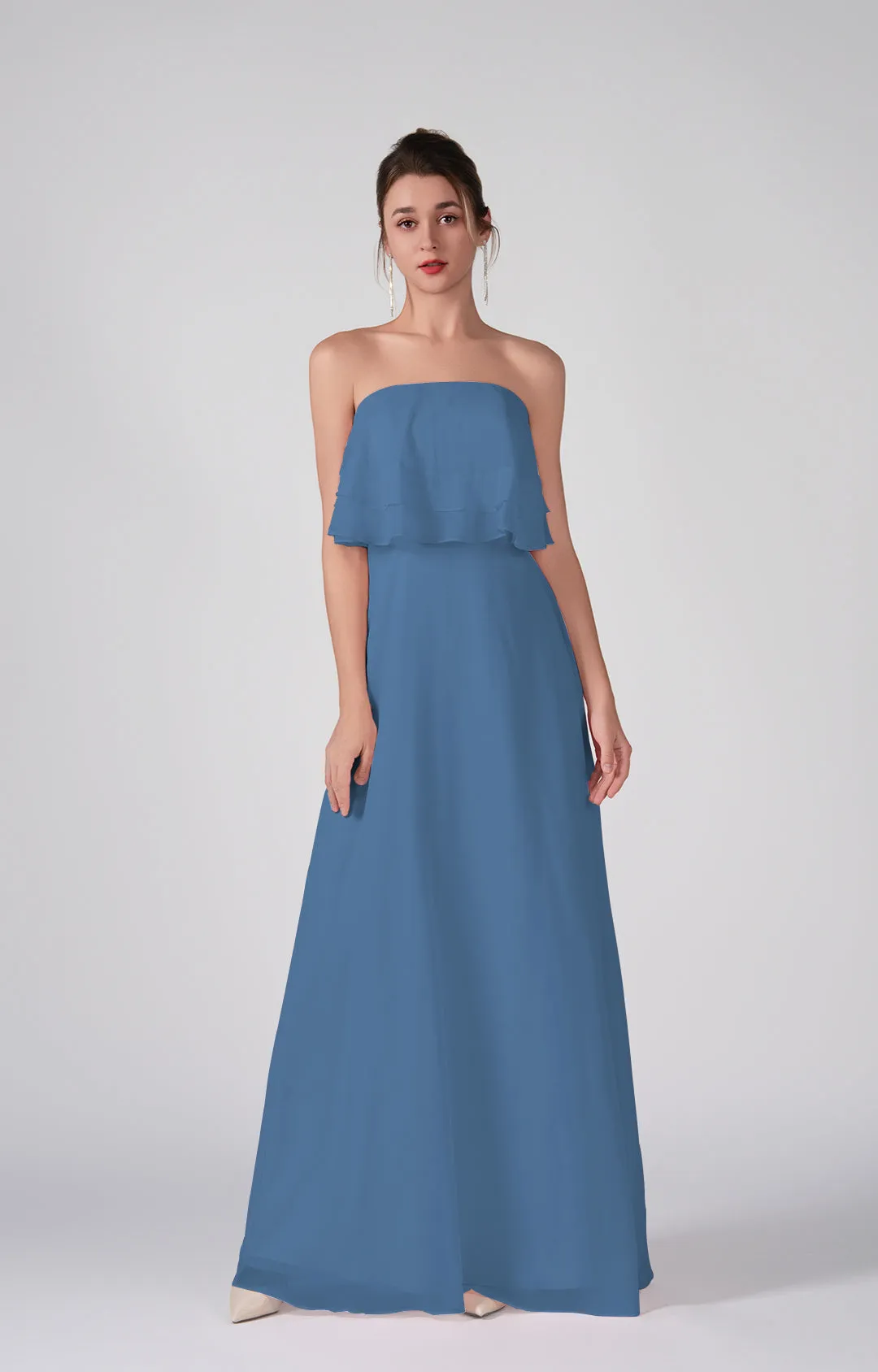 Strapless Ruffles A-Line Floor-Length Chiffon Dress