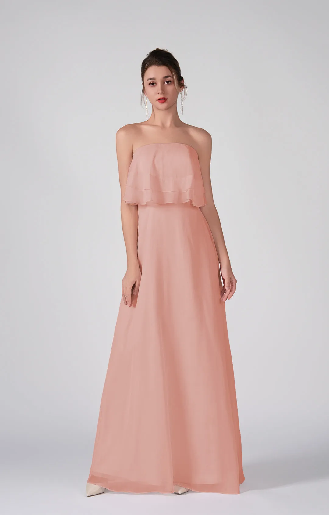 Strapless Ruffles A-Line Floor-Length Chiffon Dress