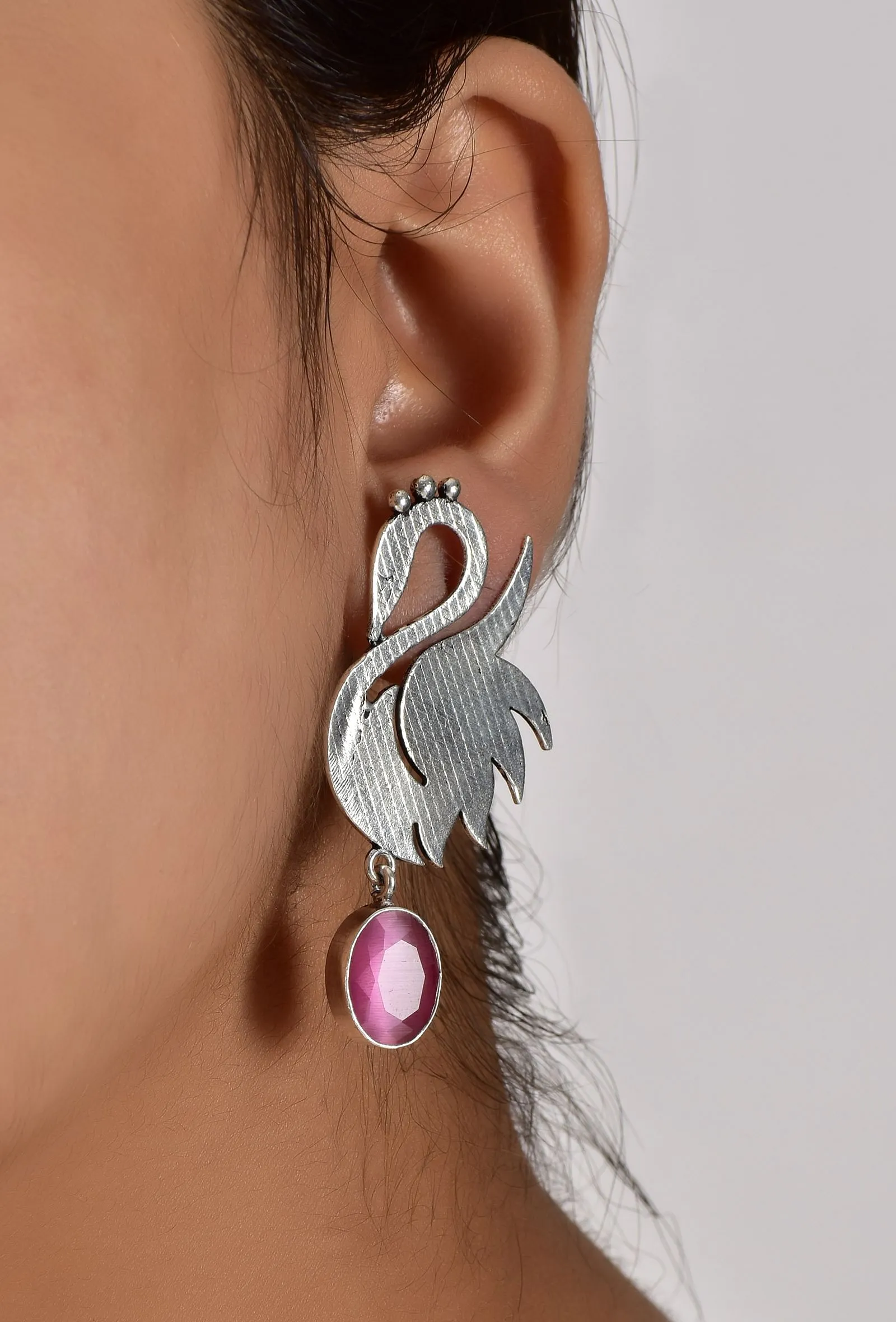 Swan Pink Brass Earrings