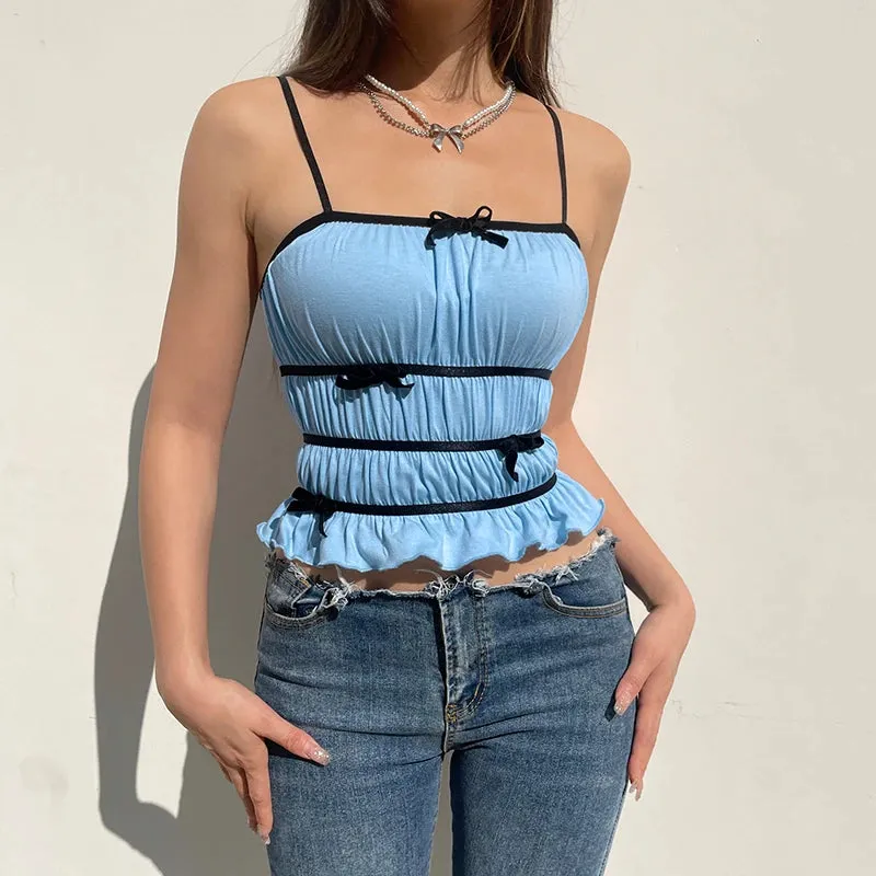 Sweet Stripe Bow Ruffles Crop Top