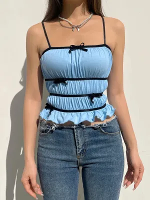 Sweet Stripe Bow Ruffles Crop Top