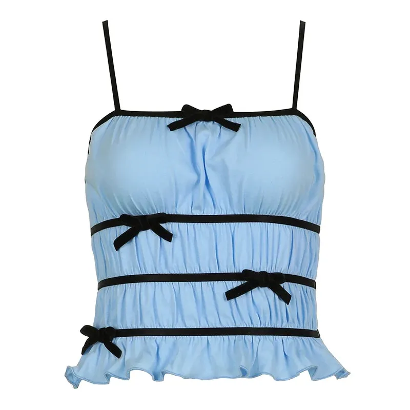 Sweet Stripe Bow Ruffles Crop Top