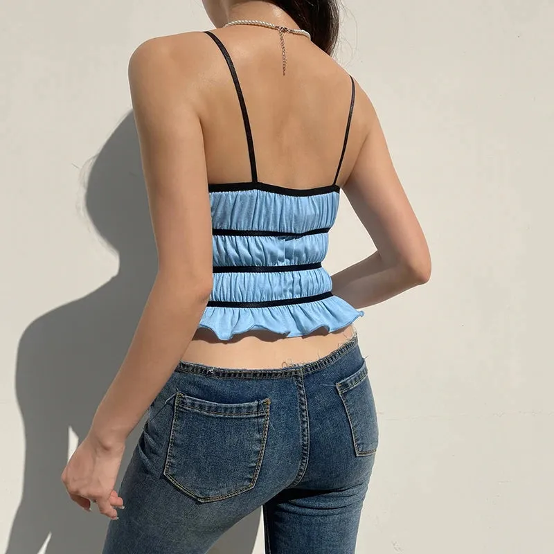 Sweet Stripe Bow Ruffles Crop Top