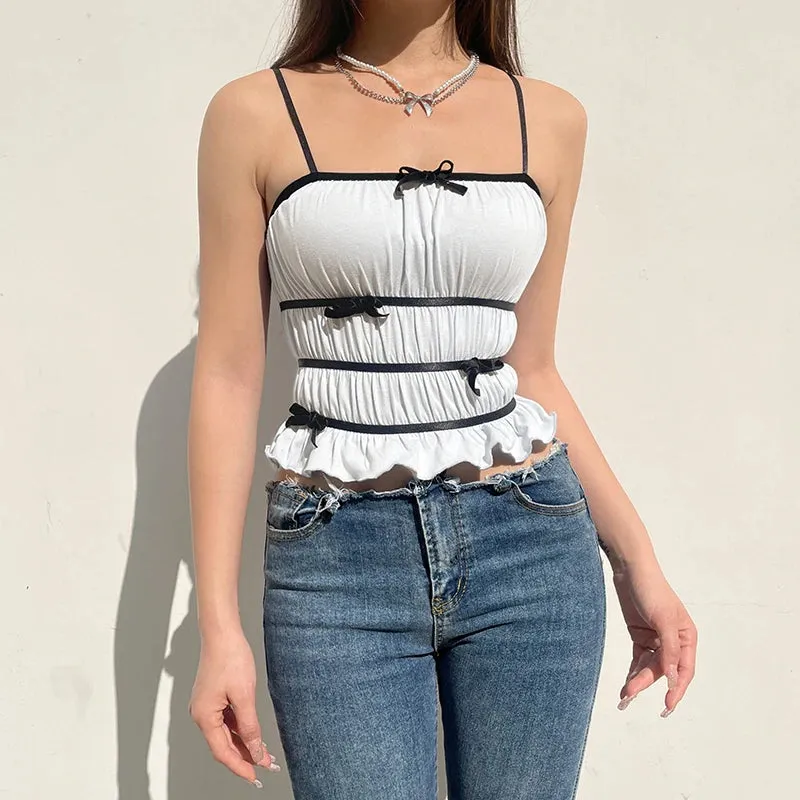 Sweet Stripe Bow Ruffles Crop Top