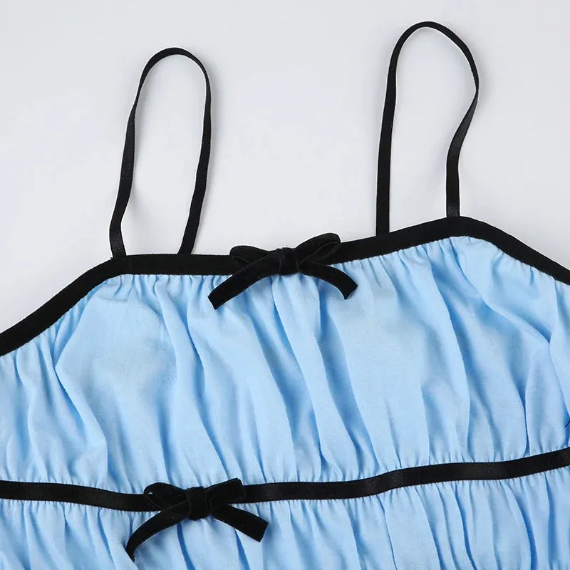 Sweet Stripe Bow Ruffles Crop Top