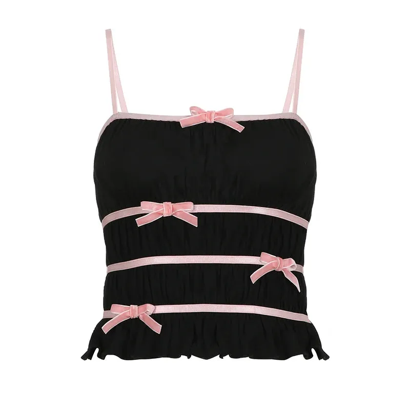 Sweet Stripe Bow Ruffles Crop Top