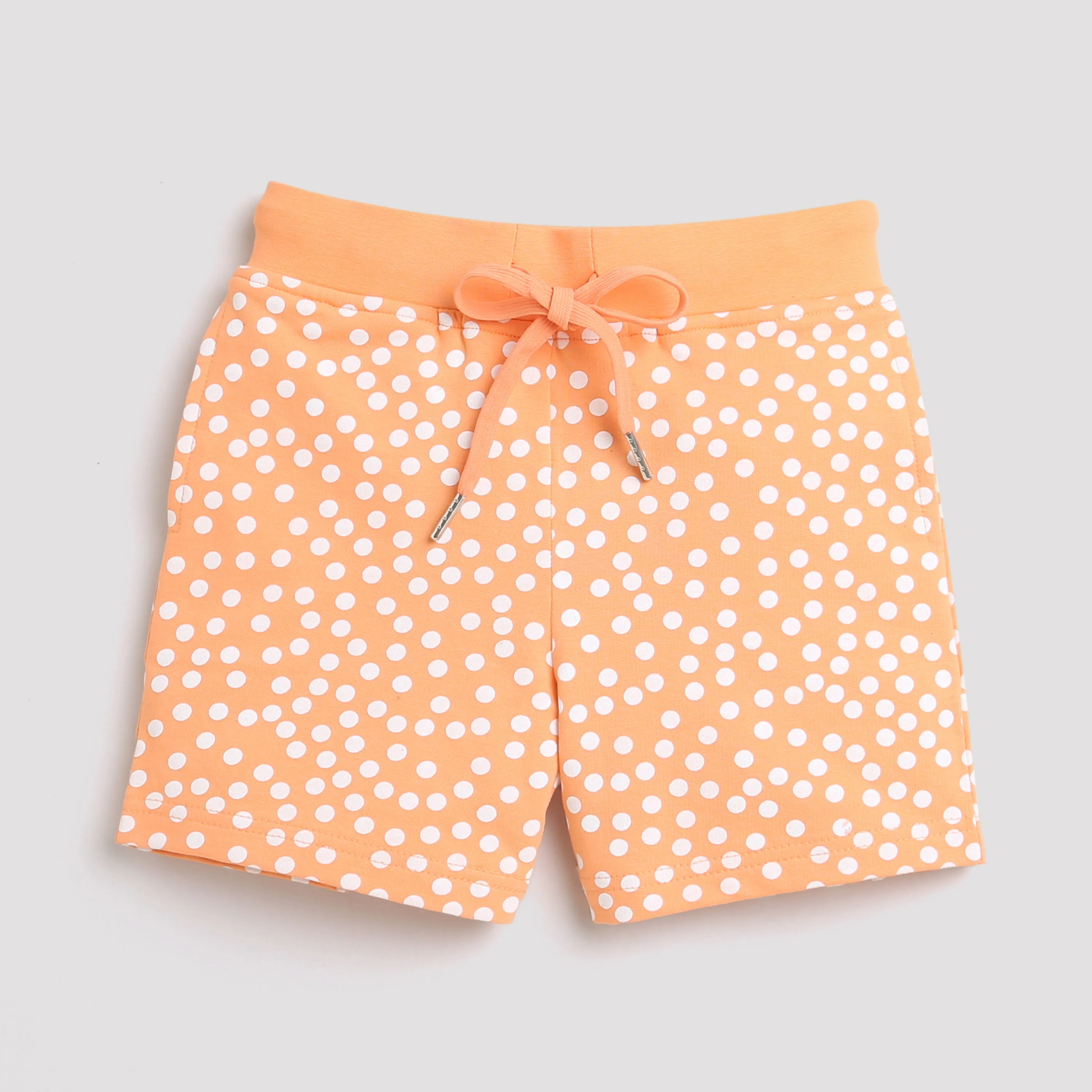Tiny Girl Shorts With White Print And Rib Belt - Peach