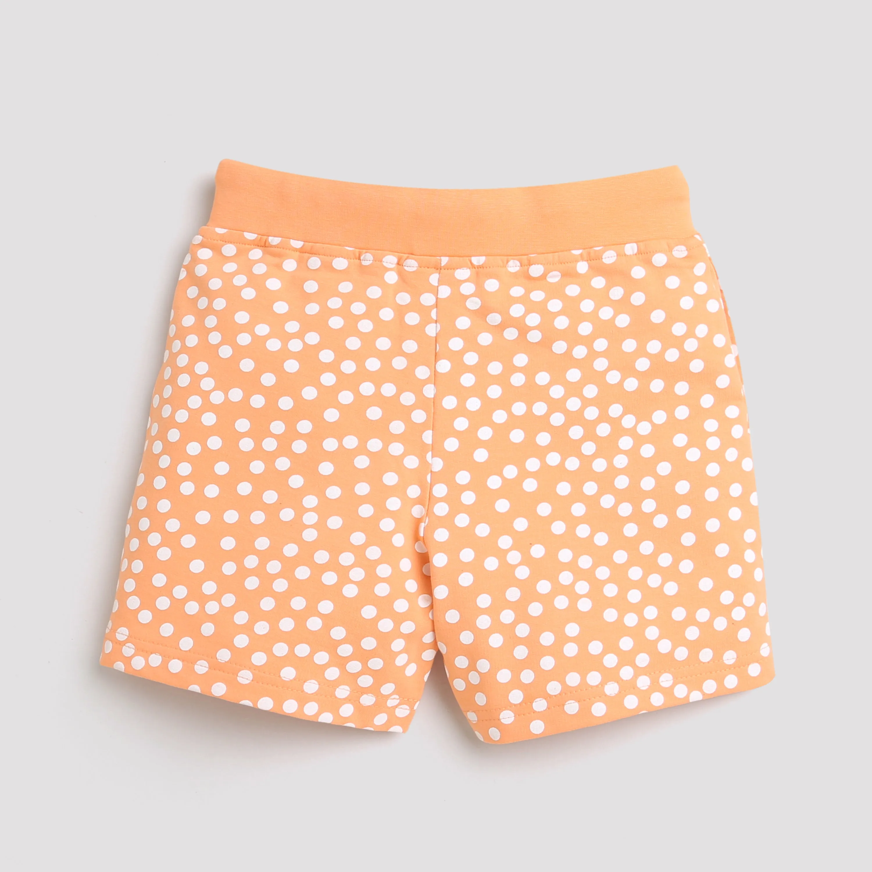 Tiny Girl Shorts With White Print And Rib Belt - Peach