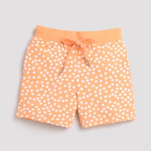 Tiny Girl Shorts With White Print And Rib Belt - Peach