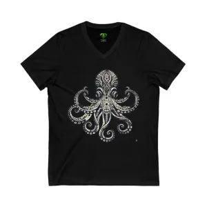Tribal Octopus, Unisex Jersey Short Sleeve V-Neck Tee