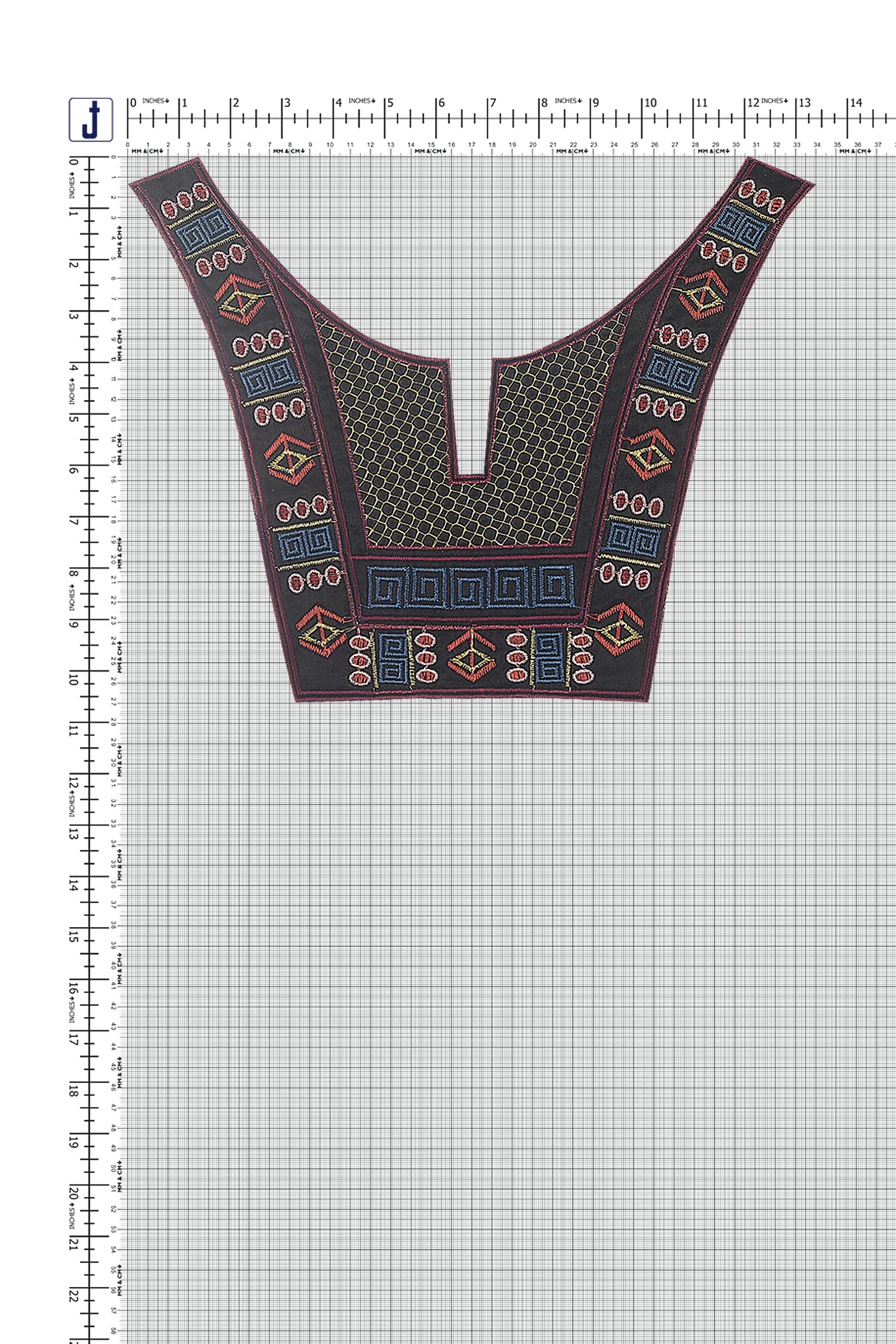 Vibrant Black with Multicolour Intricate Design Embroidery Neck