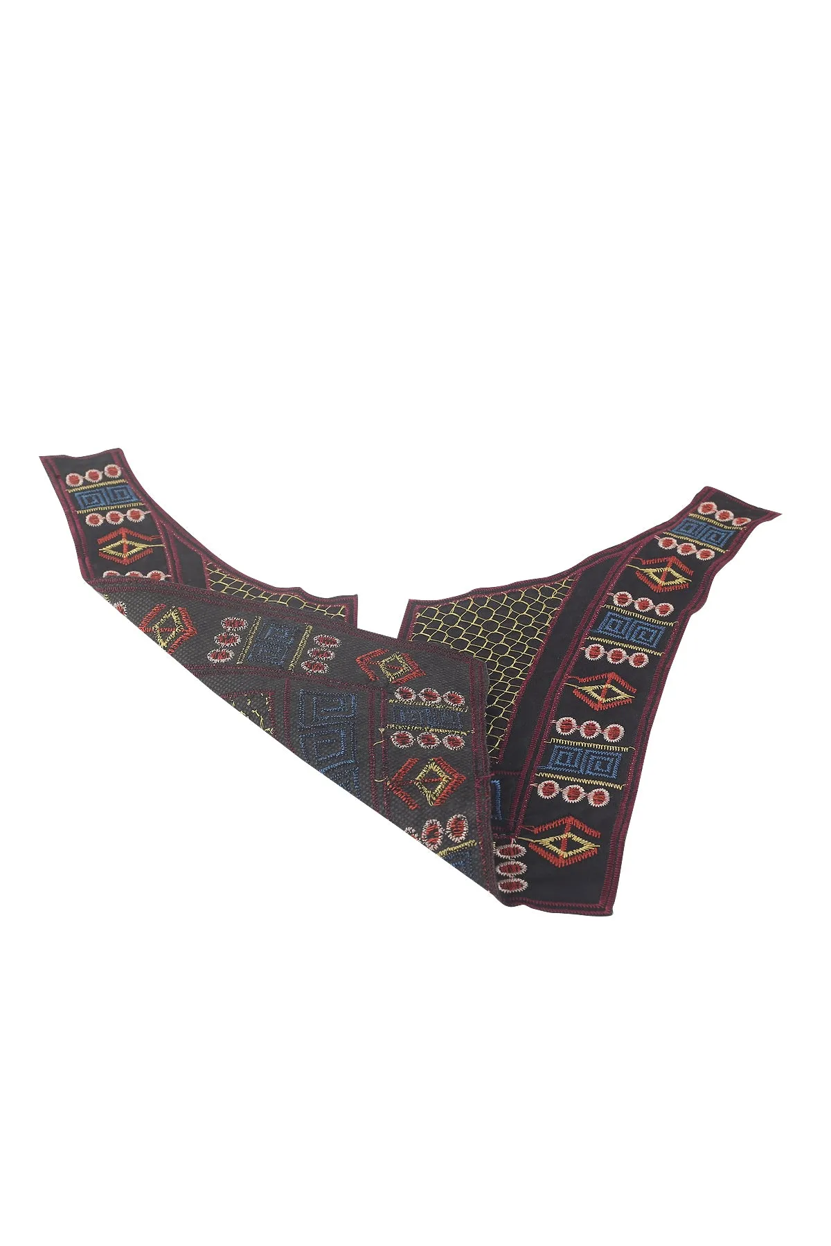 Vibrant Black with Multicolour Intricate Design Embroidery Neck